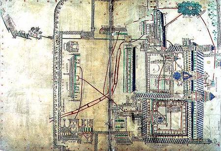Ms R 171 f.285 Plan of Canterbury Cathedral and the plumbing system de Anonymous