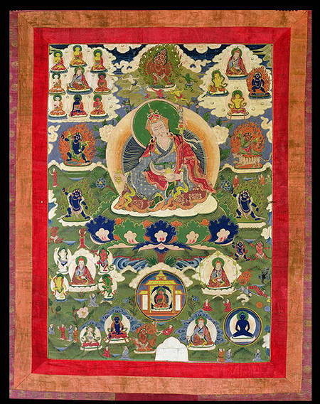 1952/3 Thangka of Padmasambhava with thirty-one major and several minor Figures depicting Padmasambh de Anonymous
