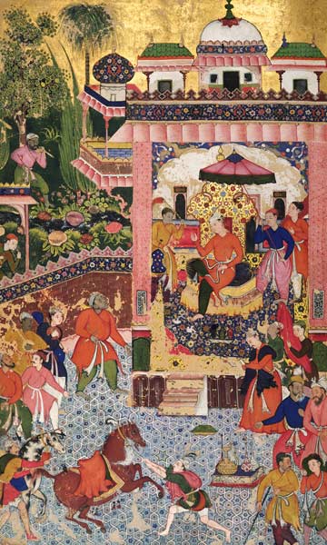 L.53.2/7 folio 28 A Durbar Scene, from the 'Khizr Khani Duval Rani',Mughal de Anonymous