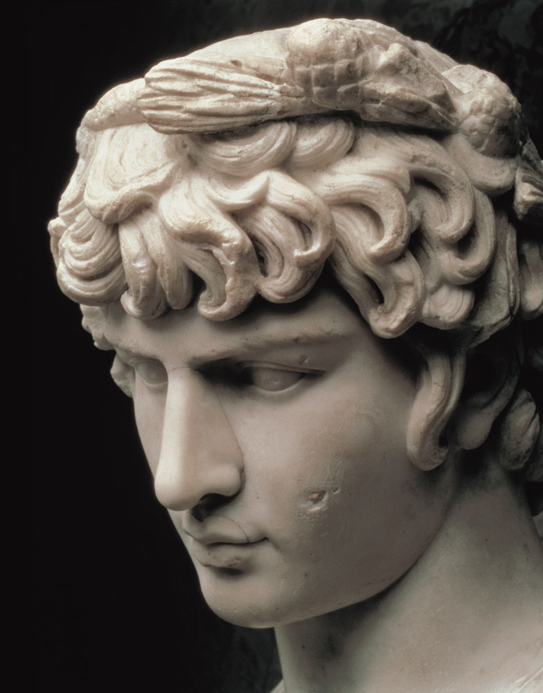 Portrait head of Antinous wearing the wreath of Dionysus, part of a statue from the villa of Emperor de Anonymous