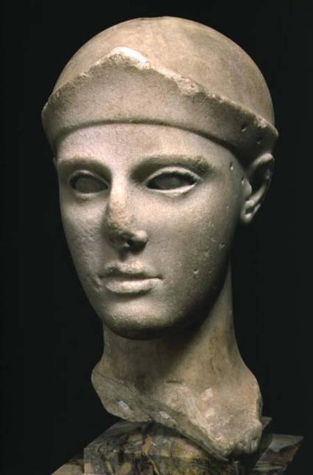 The Athena of Aegina, wearing a helmet, head of a statue, Greek,Aeginetan de Anonymous