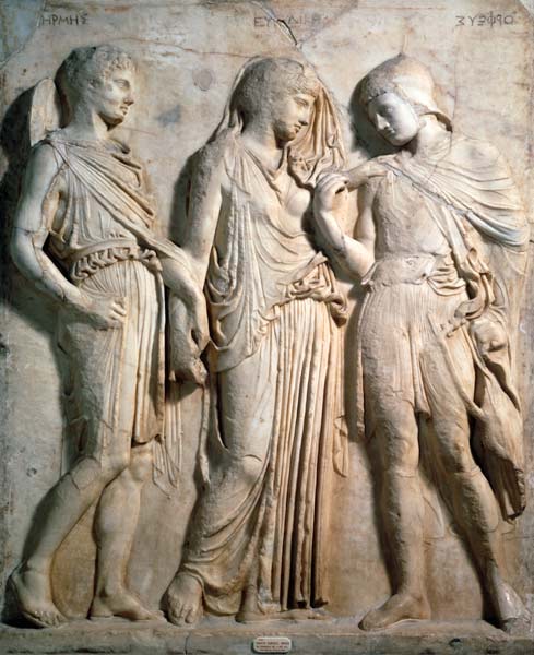 Hermes, Orpheus and Eurydice, relief de Anonymous