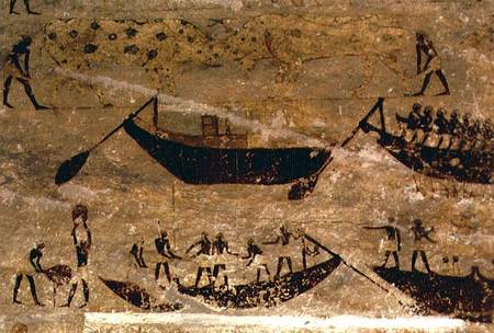 Boats going downstream, detail from a tomb wall painting,Egyptian de Anonymous