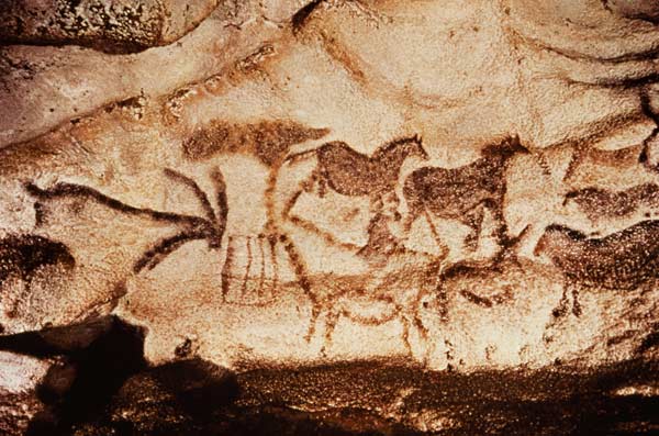 Cave painting of horses and deer de Anonymous