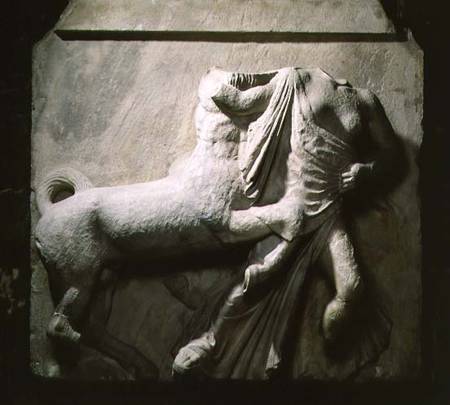 Centaur and female Lapith, metope no. 11 from the south frieze of the Parthenon,Greek de Anonymous