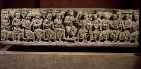 Christ seated and teaching surrounded by the Apostles, marble christian sarcophagus, acquired from t de Anonymous