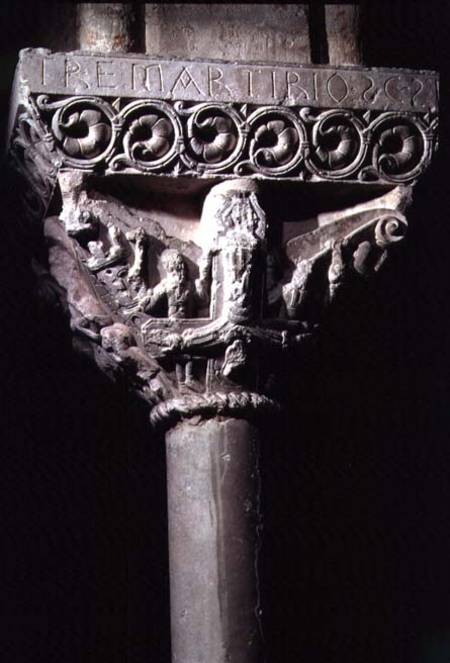 Column capital depicting the crucifixion of St. Peterfrom the cloister de Anonymous