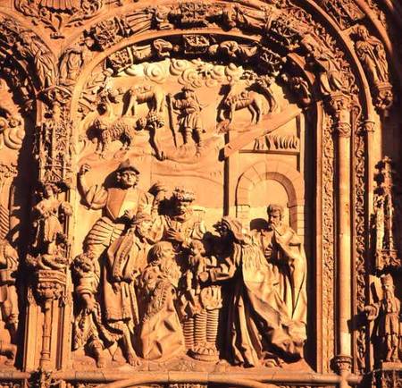 Detail of the exterior of San Estabandepicting the Adoration of the Magi de Anonymous