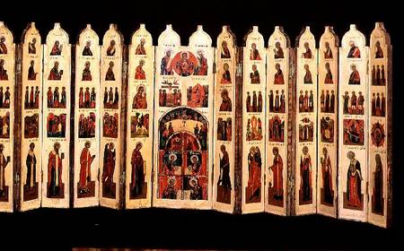 Fifteen-section icon screen with scenes from the Life of Christ and Saints de Anonymous