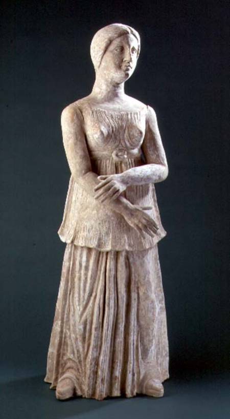 Figure of a female wearing a peplos belted at the waist, Greek,from Southern Italy de Anonymous