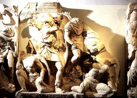 Frieze detail of a battle scenewith Roman footsoldiers and cavalry from Ephesus de Anonymous