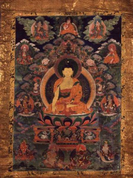 GQ122 Thangka of Shakyamuni Buddha with eleven figures de Anonymous
