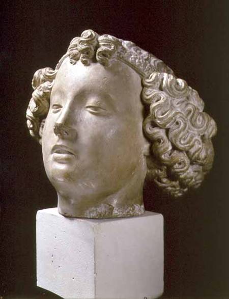 Head of an Angel, front view,fragment from a statue de Anonymous