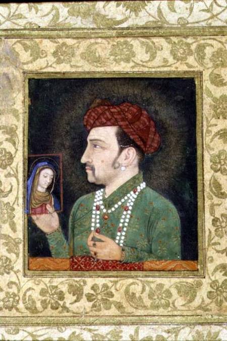 Jahangir holding a picture of the Madonna de Anonymous