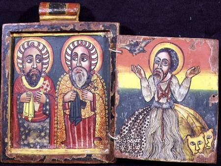 Kings David and Solomon and a Saint, double sided Diptych (reverse),Ethiopian Coptic de Anonymous