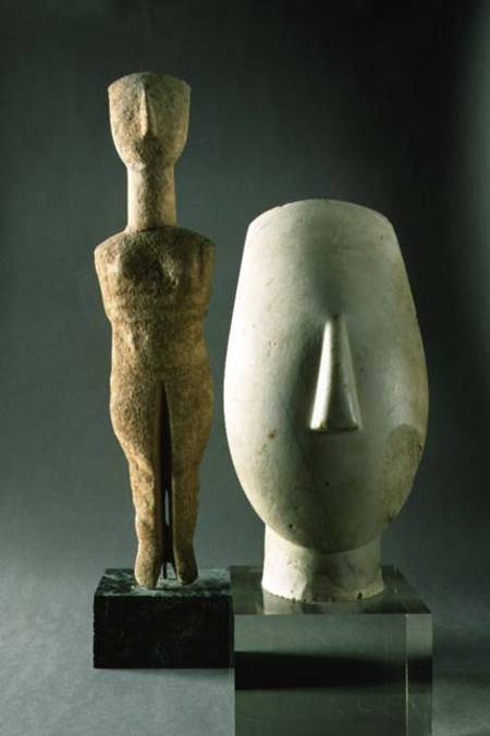 (Lto R) Figurine with crossed arms, Cycladic; head of a woman, fragment of a statue,from Keros de Anonymous