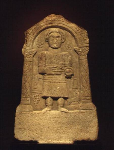 Marble funerary stele, with Greek inscription,Roman de Anonymous