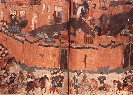 Ms.Sup.pers.1113.f.180v-181 Mongols storming and capturing Baghdad in 1288 (manuscript) de Anonymous