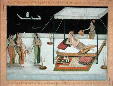 A Mughal prince receiving a lady at night de Anonymous