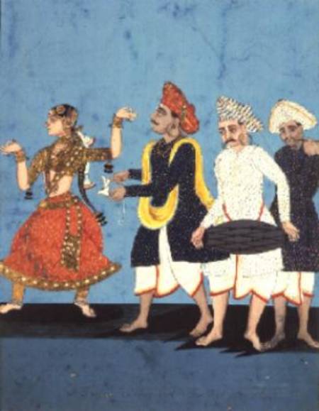 Three musicians and a dancing girl, Tanjore de Anonymous