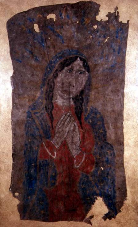 Pueblo Indian hide Painting of a Madonna de Anonymous