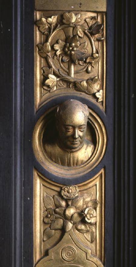 Self portrait of the sculptor Lorenzo Ghiberti (1378-1455) a roundel from the frame of the Gates of de Anonymous