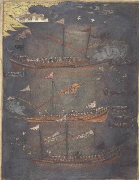 Sloane 3584 f.78v Turkish galleys in battle de Anonymous