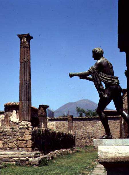 Statue of Apollofrom the Temple of Apollo with Vesuvius in the background de Anonymous