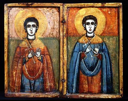 St.George and St.Demetrios , diptych,Greek icon de Anonymous