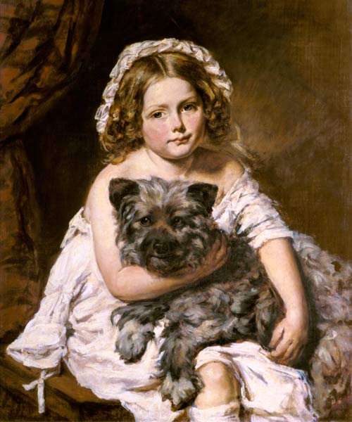 Young girl with her dog, formerly attributed to Sir Edwin Landseer (1802-73) de Anonymous