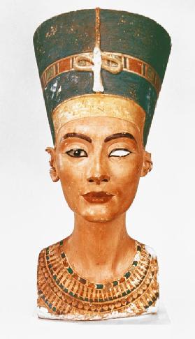 Bust of Queen Nefertiti, front view, from the studio of the sculptor Thutmose at Tell el-Amarna