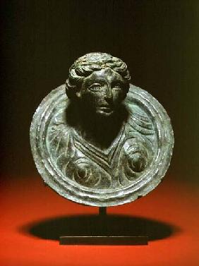 Gallo-Roman repousse applique roundel with the bust of a female