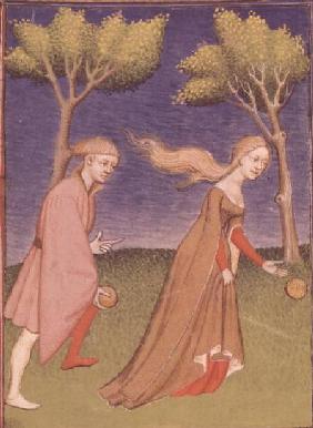 Melanion races against Atalanta, casting the golden apples given to him by Aphrodite to distract her