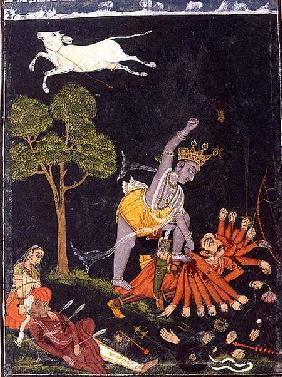 Parasurama killing Karttavirya Arjuna, Chamba or Bilaspur, Himachal Pradesh, Pahari School