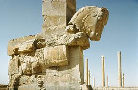 Sculpture of a Bullwith a view of the Hall of a Hundred Columns and of the Apadana (audience hall) A