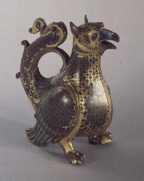 Water Jug in the shape of a griffinof gold-painted bronze and niello