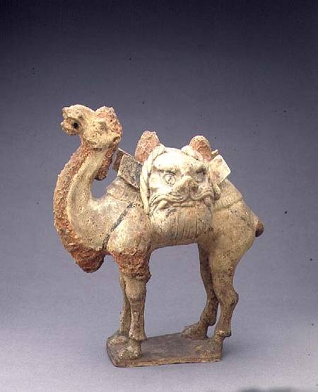 Tomb figure of a camel, carrying saddle bags in the form of grotesque faces, Chinese,Tang Dynasty de Anonymous