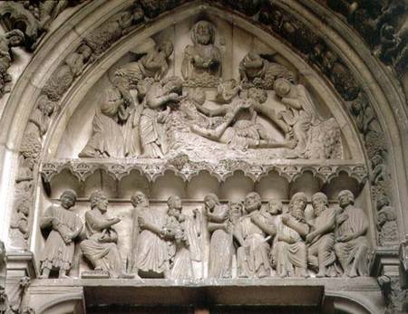 Tympanum depicting (top) an exorcism and (below) the Presentation in the Temple de Anonymous