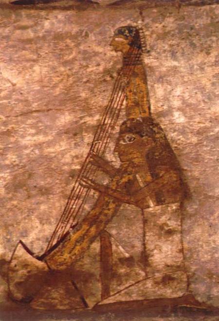 Woman playing an arched harp, detail from a tomb wall painting,Egyptian de Anonymous
