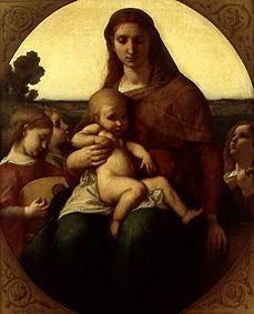 Maria with the child between angels playing instru