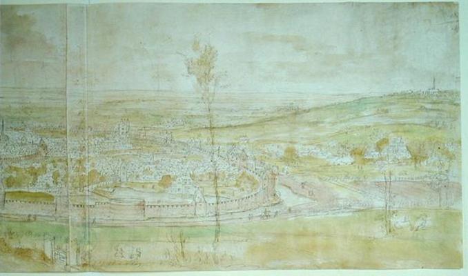 Panoramic View of Brussels (pen and ink and w/c on paper) de Anthonis van den Wyngaerde