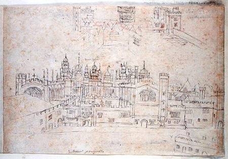 Studies of Palace of Oatlands and Hampton Court, from 'The Panorama of London' de Anthonis van den Wyngaerde
