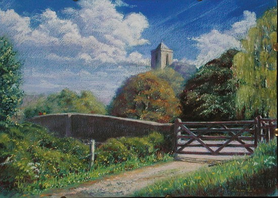 Otterton Bridge and Church, 2001 (pastel on paper)  de Anthony  Rule
