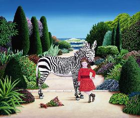 Girl with Zebra, 1984 (acrylic on board) 