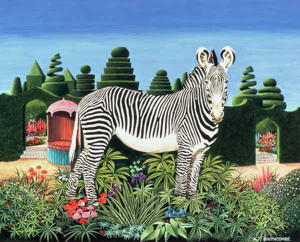Zebra in a Garden, 1977 (acrylic on board)  de Anthony  Southcombe