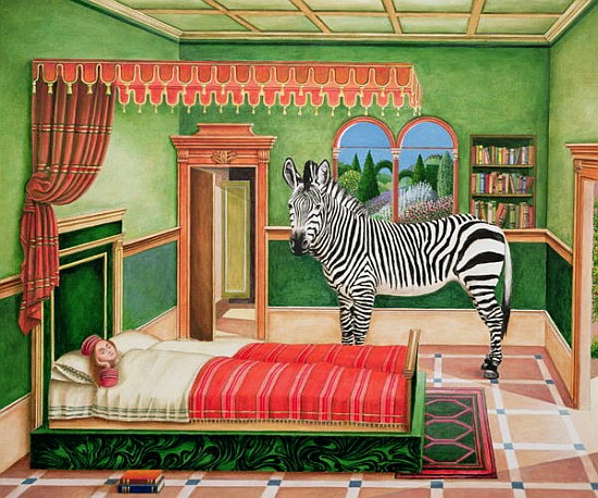 Zebra in a Bedroom, 1996 (acrylic on board)  de Anthony  Southcombe