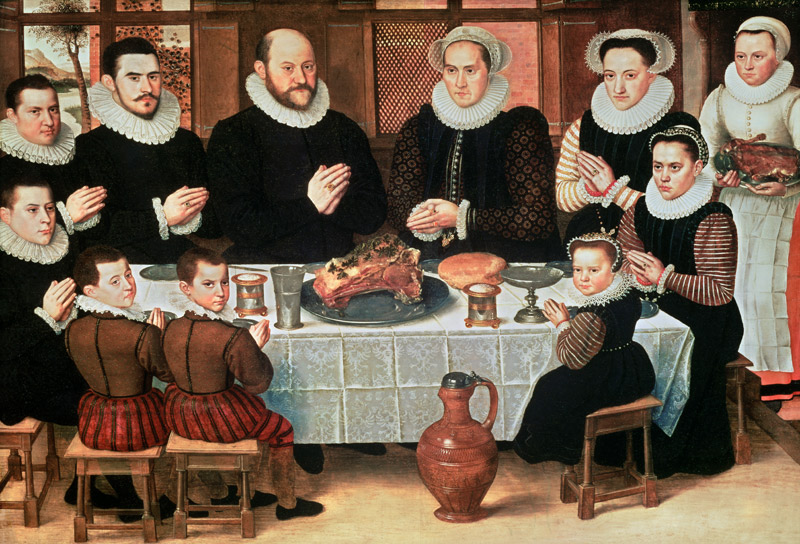 A Family Saying Grace Before the Meal de Anthuenis Claeissins or Claeissens
