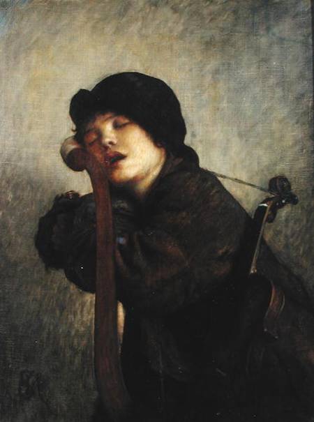 The Little Violinist Sleeping de Antoine Auguste Ernest Herbert or Hebert