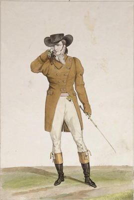 A Dandy dressed in a boat-shaped hat, a dun-coloured jacket and buckskin breeches, plate 1 from the de Antoine Charles Horace Vernet