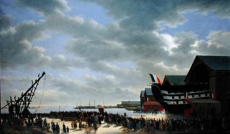 The Launch of 'Le Friedland' at Cherbourg, 4th April 1840 de Antoine Chazal